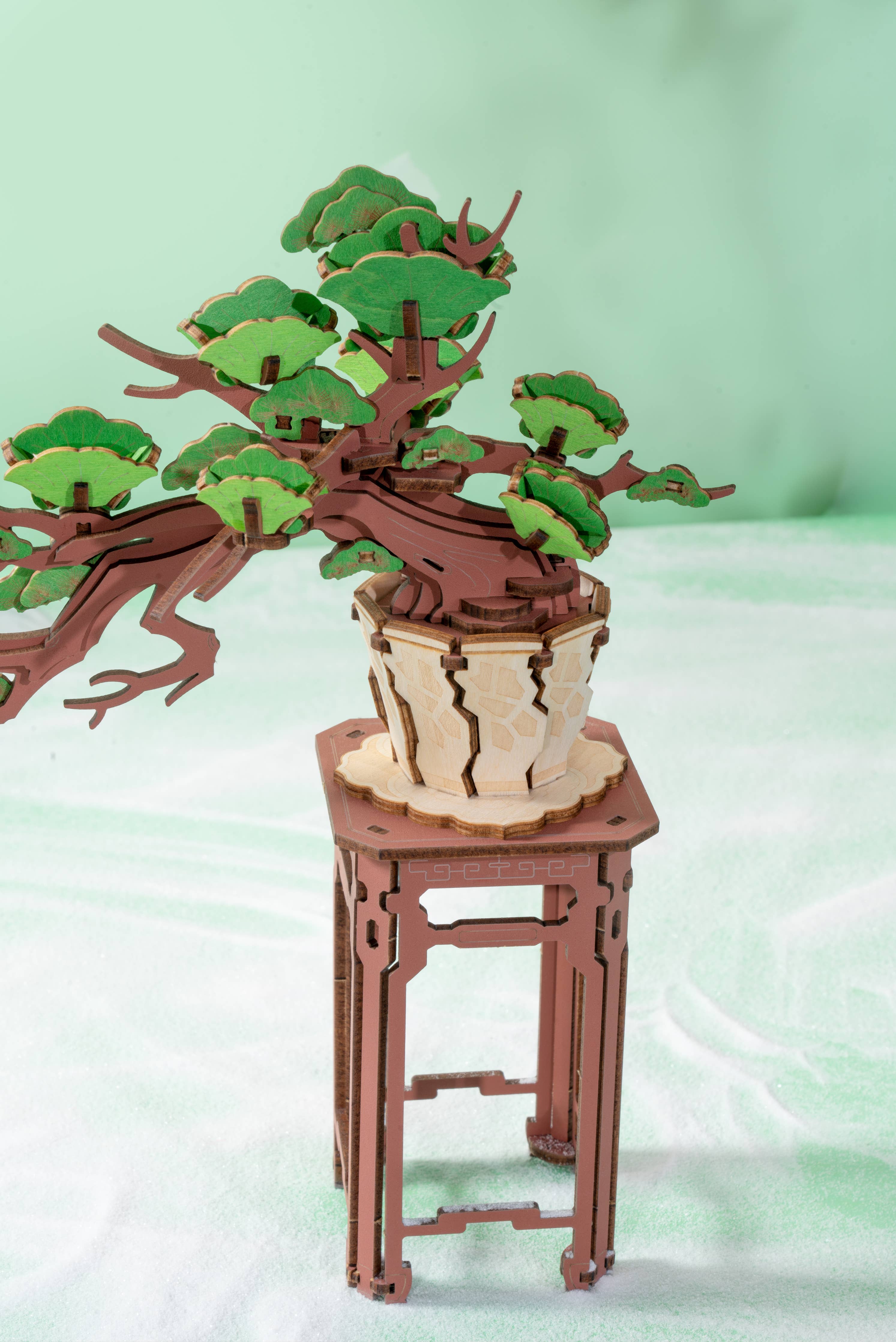 Modern Wooden Puzzle: Evergreen Pine Bonsai